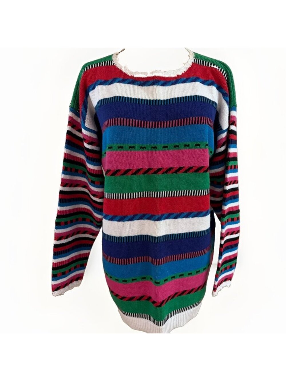 VTG Le Moda Knitwear Women's Colorful Pullover Sweater Size L Ramie Cotton Artsy